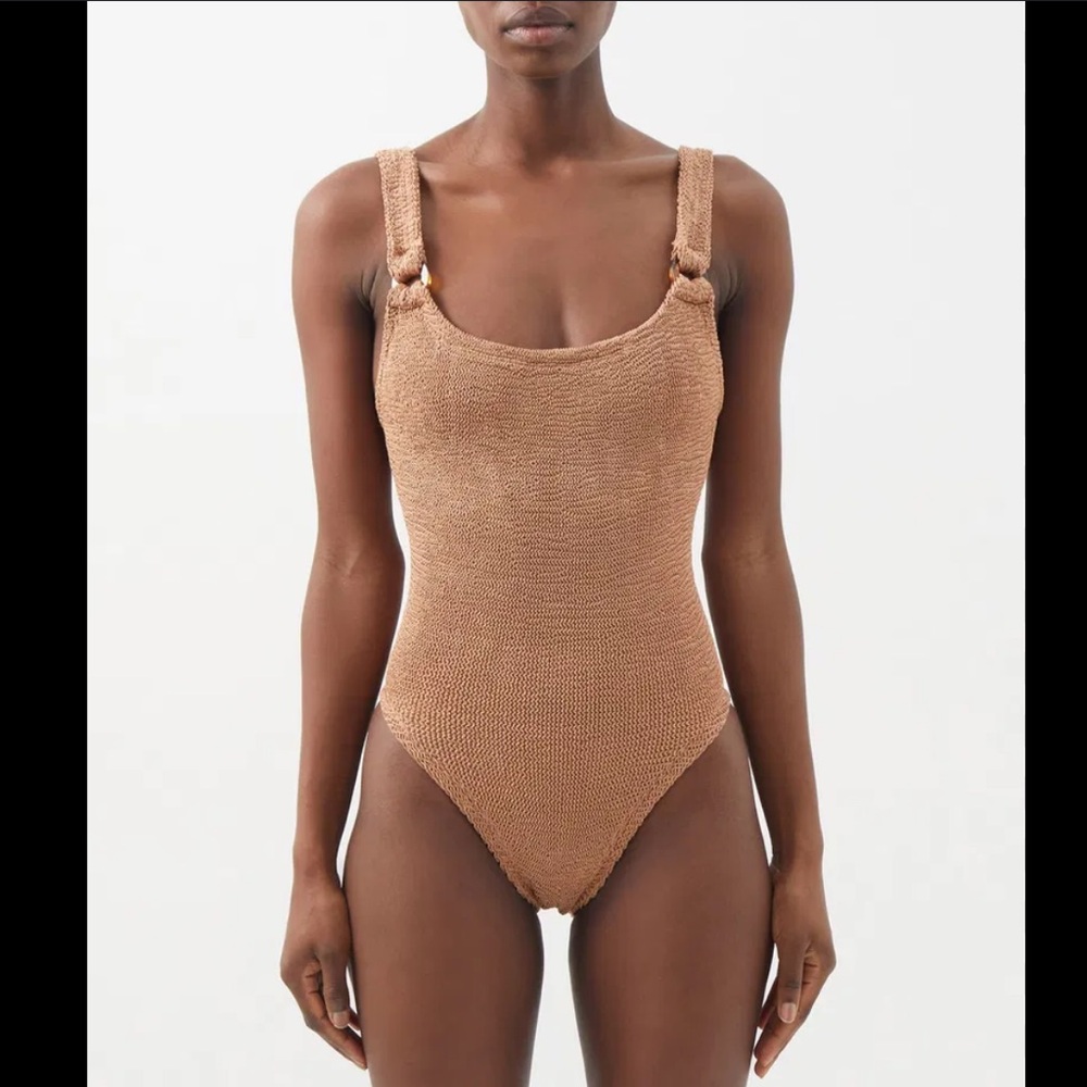 Hunza G Domino scoop neck crinkle knit swimsuit